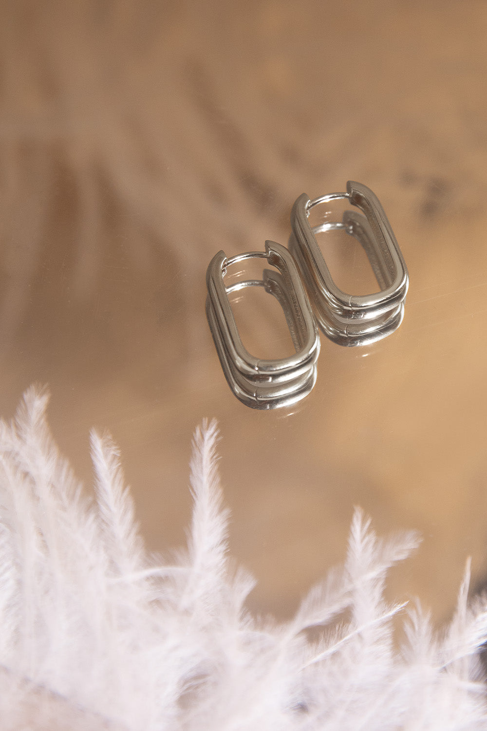 Silver rectangle hoop on sale earrings